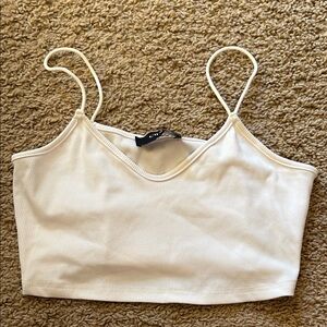 White Ribbed Spaghetti-Strap Crop Top
